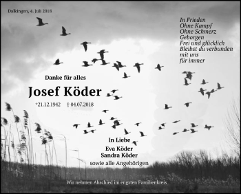 Traueranzeige von Josef Köder von Schwäbische Post