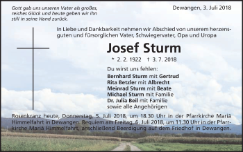 Traueranzeige von Josef Sturm von Schwäbische Post