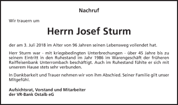 Traueranzeige von Josef Sturm von Schwäbische Post