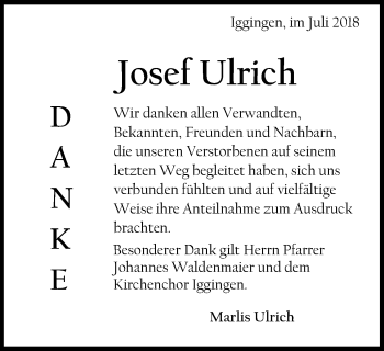 Traueranzeige von Josef Ulrich von Gmünder Tagespost