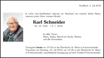 Traueranzeige von Karl Schneider von Schwäbische Post