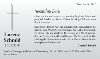 Traueranzeige von Lorenz Schmid von Schwäbische Post