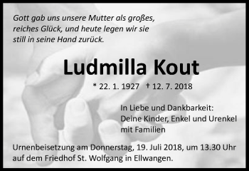Traueranzeige von Ludmilla Kout von Schwäbische Post