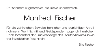 Traueranzeige von Manfred Fischer von Gmünder Tagespost