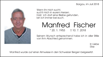 Traueranzeige von Manfred Fischer von Gmünder Tagespost