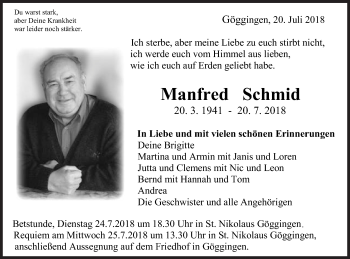Traueranzeige von Manfred Schmid von Gmünder Tagespost