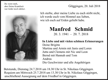 Traueranzeige von Manfred Schmid