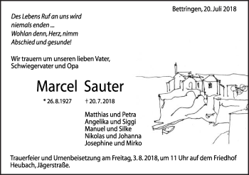 Traueranzeige von Marcel Sauter von Gmünder Tagespost