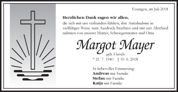 Traueranzeige von Margot Mayer von Schwäbische Post