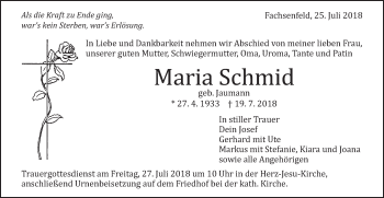 Traueranzeige von Maria Schmid von Schwäbische Post