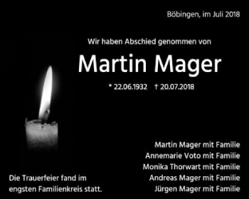 Traueranzeige von Martin Mager von Gmünder Tagespost