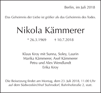 Traueranzeige von Nikola Kämmerer von Amtsblatt_Oko