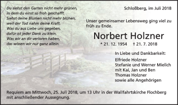 Traueranzeige von Norbert Holzner von Schwäbische Post
