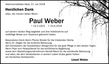 Traueranzeige von Paul Weber von Schwäbische Post