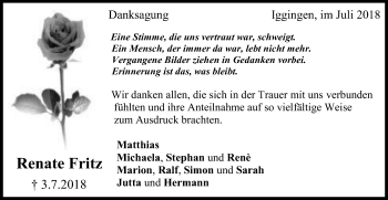 Traueranzeige von Renate Fritz von Gmünder Tagespost