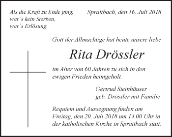 Traueranzeige von Rita Drössler von Gmünder Tagespost