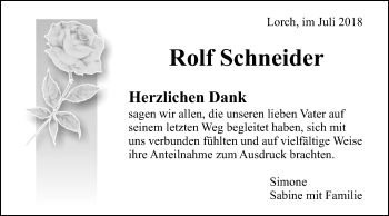 Traueranzeige von Rolf Schneider von Gmünder Tagespost