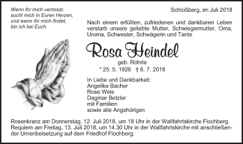 Traueranzeige von Rosa Heindel von Schwäbische Post