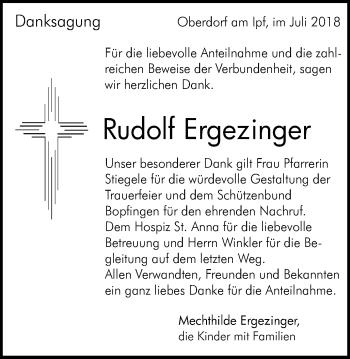 Traueranzeige von Rudolf Ergezinger von Schwäbische Post