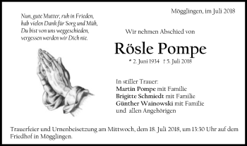 Traueranzeige von Rösle Pompe von Gmünder Tagespost