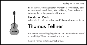 Traueranzeige von Thomas Fellner von Schwäbische Post