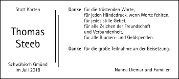 Traueranzeige von Thomas Steeb von Gmünder Tagespost