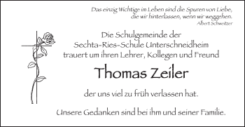 Traueranzeige von Thomas Zeiler von Schwäbische Post