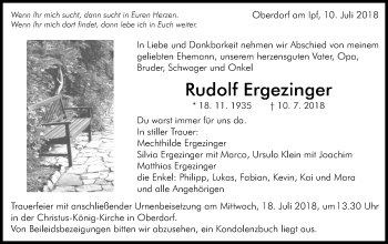 Traueranzeige von Rudolf Ergezinger  von Schwäbische Post