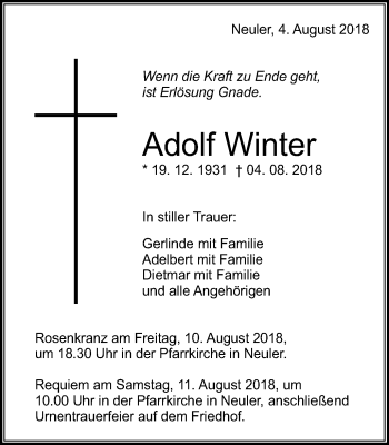 Traueranzeige von Adolf Winter von Schwäbische Post