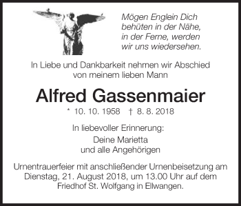 Traueranzeige von Alfred Gassenmaier von Schwäbische Post