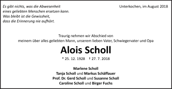 Traueranzeige von Alois Scholl von Schwäbische Post
