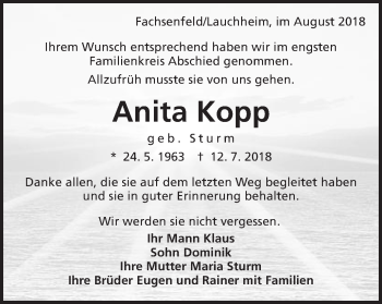 Traueranzeige von Anita Sturm von Schwäbische Post