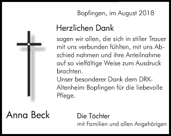 Traueranzeige von Anna Beck von Schwäbische Post