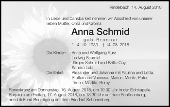 Traueranzeige von Anna Schmid von Schwäbische Post