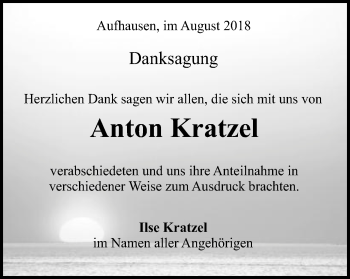 Traueranzeige von Anton Kratzel von Schwäbische Post