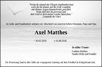 Traueranzeige von Axel Matthes von Schwäbische Post