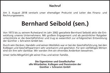 Traueranzeige von Bernhard Seibold von Schwäbische Post