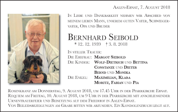 Traueranzeige von Bernhard Seibold von Schwäbische Post