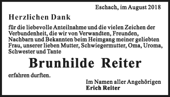 Traueranzeige von Brunhilde Reiter von Gmünder Tagespost