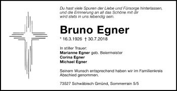 Traueranzeige von Bruno Egner von Gmünder Tagespost
