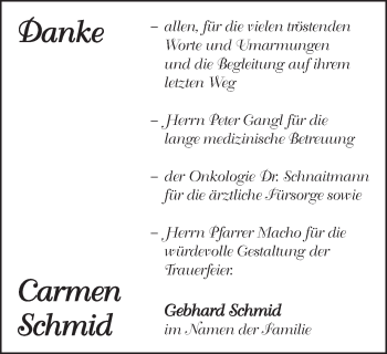 Traueranzeige von Carmen Schmid von Schwäbische Post