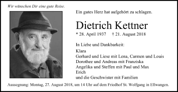 Traueranzeige von Dietrich Kettner von Schwäbische Post