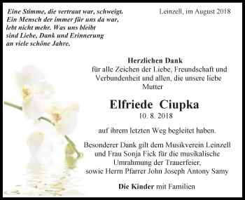 Traueranzeige von Elfriede Ciupka von Gmünder Tagespost