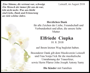 Traueranzeige von Elfriede Ciupka