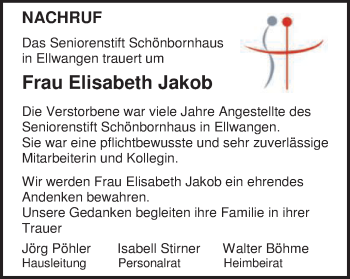 Traueranzeige von Elisabeth Jakob von Schwäbische Post