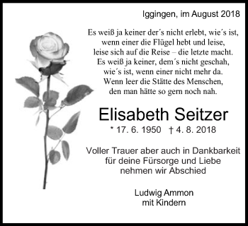 Traueranzeige von Elisabeth Seitzer von Gmünder Tagespost