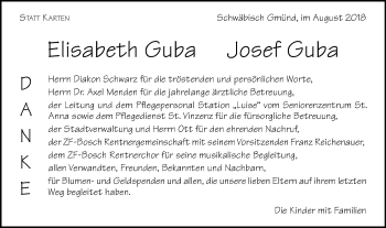 Traueranzeige von Elisabeth und Josef Guba