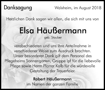 Traueranzeige von Elsa Häußermann von Schwäbische Post