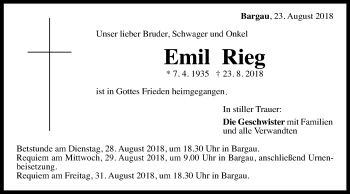 Traueranzeige von Emil Rieg von Gmünder Tagespost