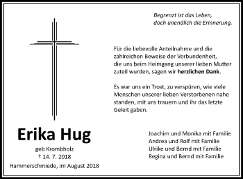 Traueranzeige von Erika Hug von Schwäbische Post